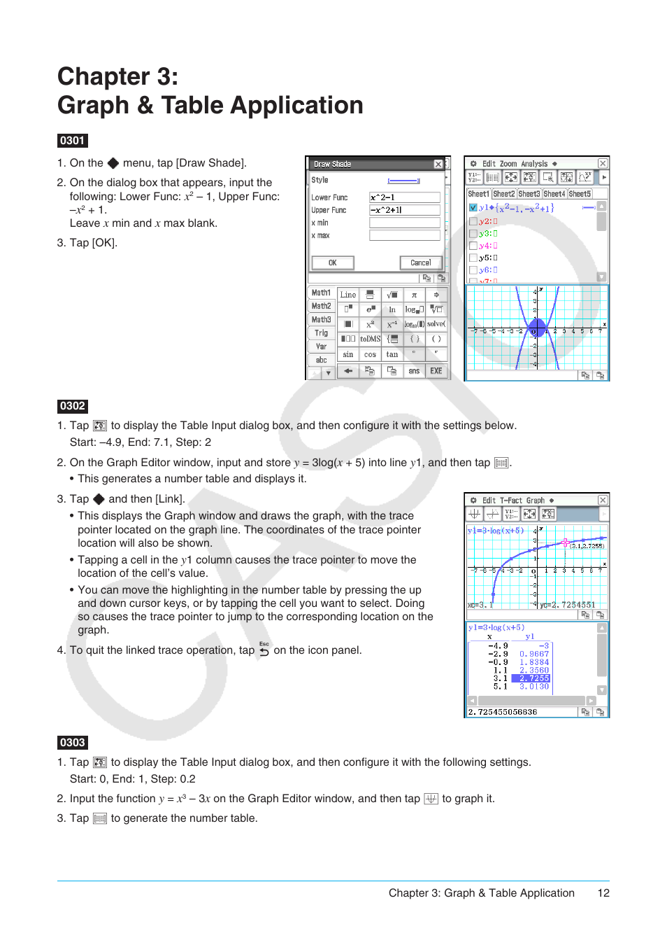 Chapter 3: graph & table application | Casio ClassPad II fx-CP400 Examples User Manual | Page 12 / 43
