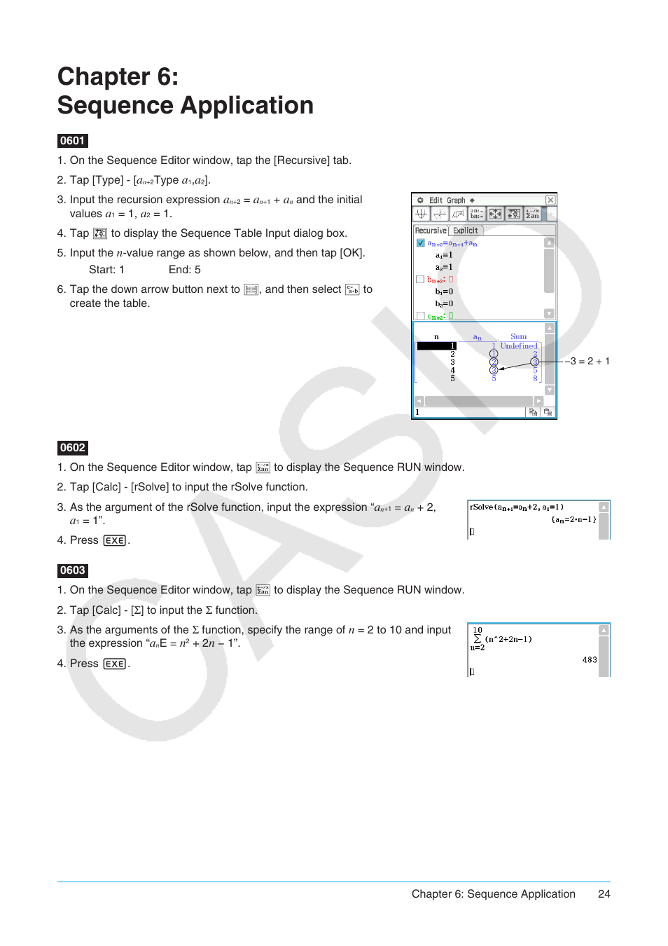 Chapter 6: sequence application | Casio ClassPad II fx-CP400 Examples User Manual | Page 24 / 43