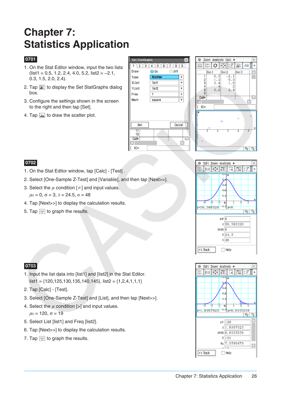 Chapter 7: statistics application | Casio ClassPad II fx-CP400 Examples User Manual | Page 26 / 43