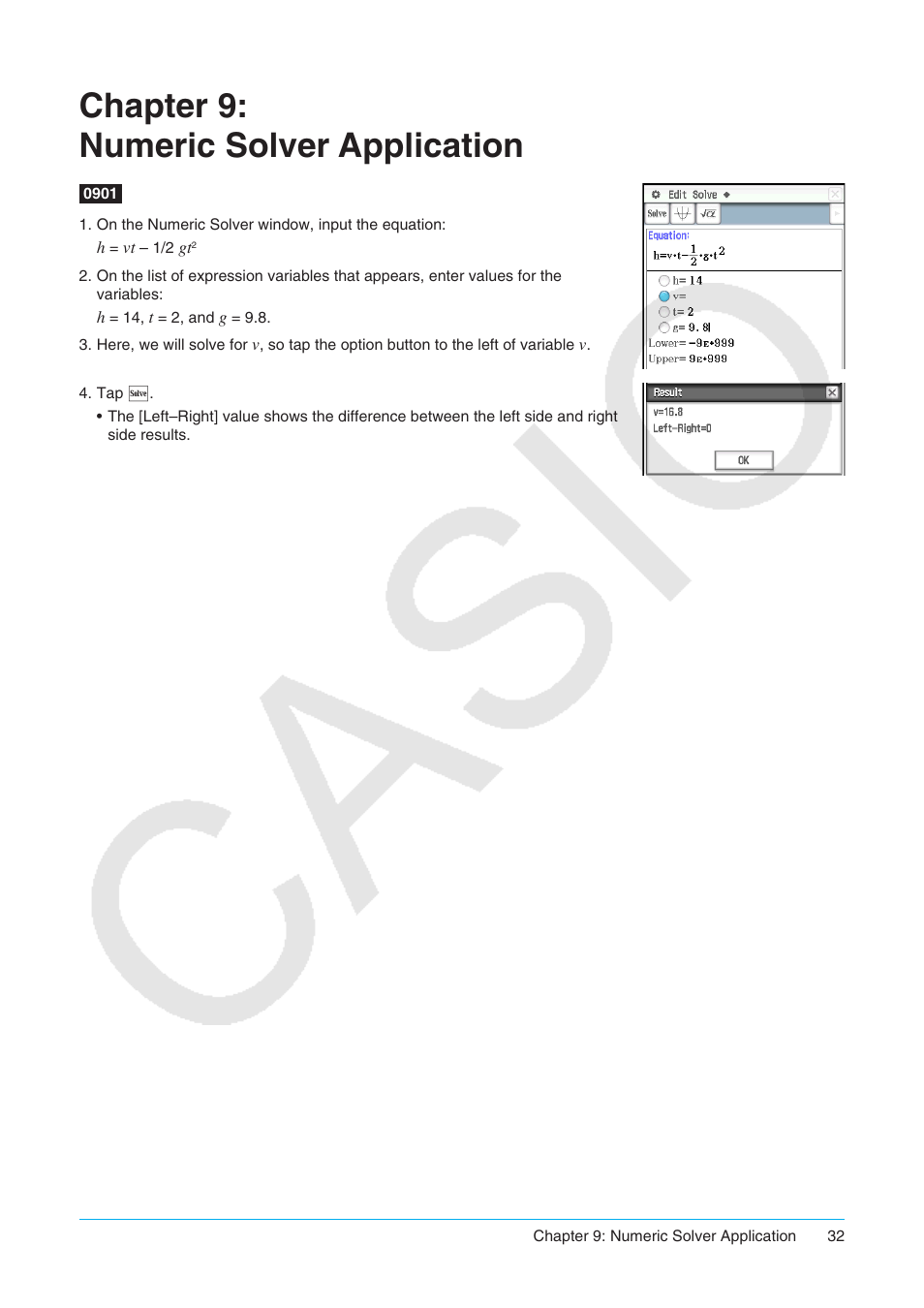 Chapter 9: numeric solver application | Casio ClassPad II fx-CP400 Examples User Manual | Page 32 / 43