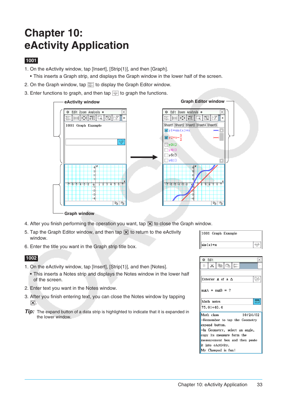 Chapter 10: eactivity application | Casio ClassPad II fx-CP400 Examples User Manual | Page 33 / 43