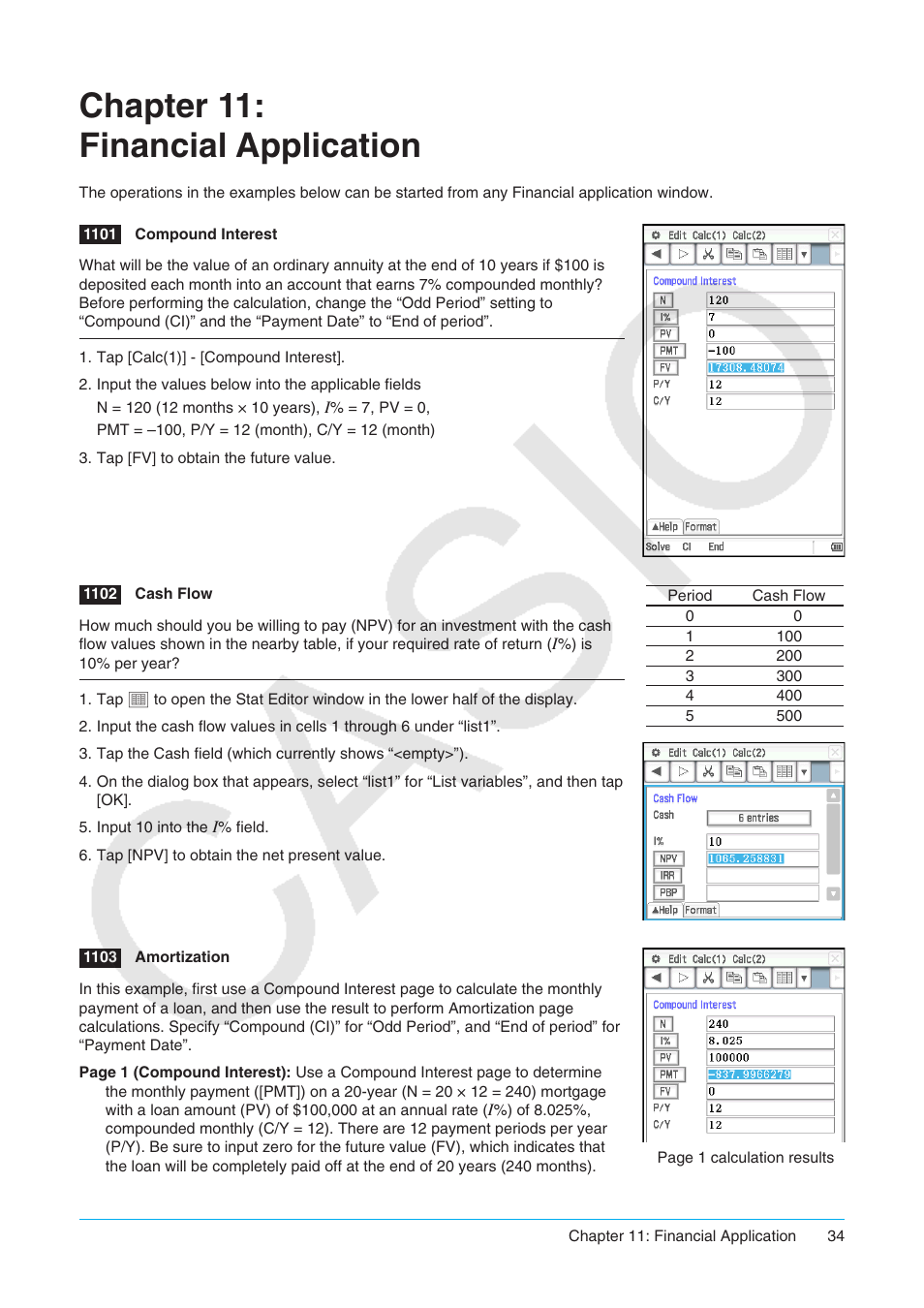Chapter 11: financial application | Casio ClassPad II fx-CP400 Examples User Manual | Page 34 / 43
