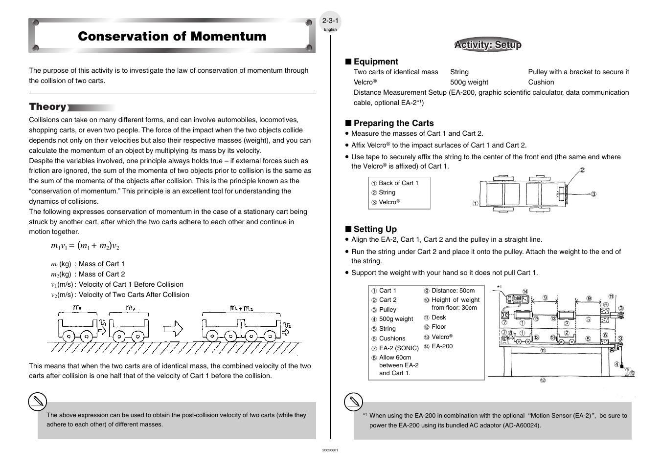 Conservation of momentum, Theory, Activity: setup | Casio EA-200 User Manual | Page 18 / 55