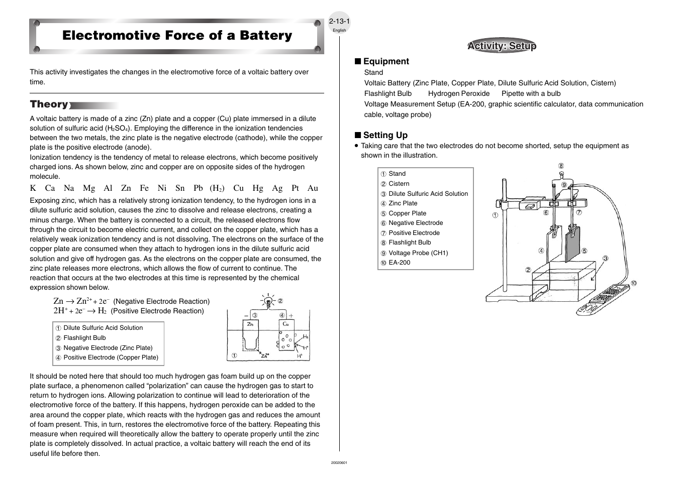 Electromotive force of a battery, Theory, Activity: setup | Casio EA-200 User Manual | Page 38 / 55