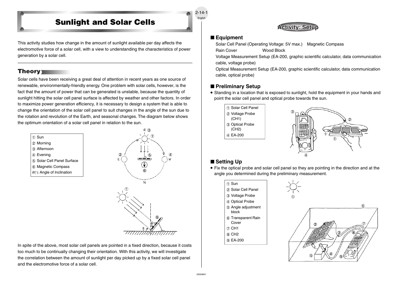 Sunlight and solar cells, Theory, Activity: setup | Casio EA-200 User Manual | Page 40 / 55