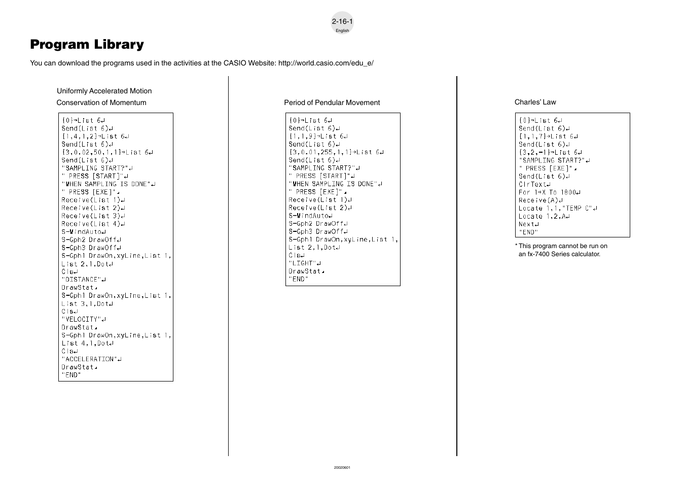 Program library | Casio EA-200 User Manual | Page 44 / 55
