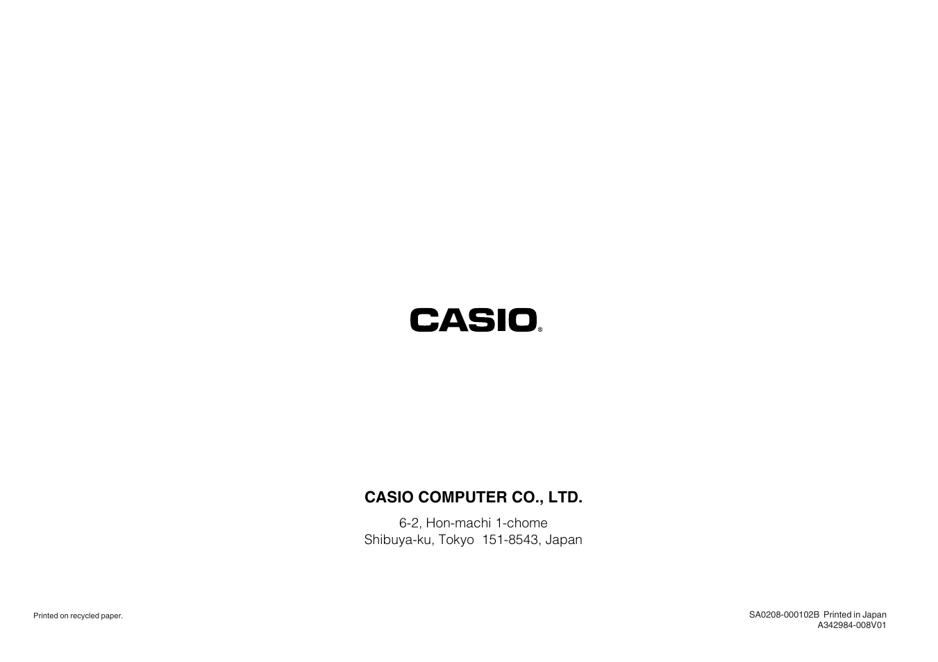 Casio computer co., ltd | Casio EA-200 User Manual | Page 55 / 55