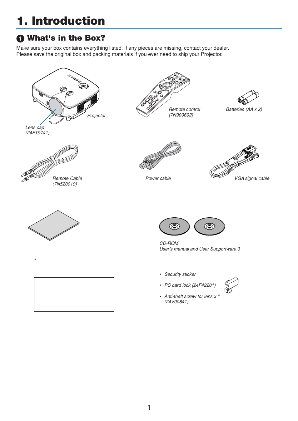 Introduction, 1) what's in the box, ᕡ what's in the box | Projector | Dukane 8808 User Manual | Page 11 / 178