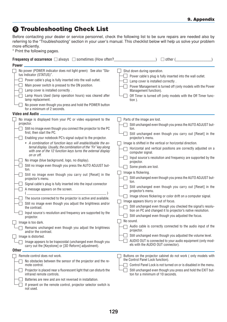 9) troubleshooting check list, Troubleshooting check list | Dukane 8808 User Manual | Page 139 / 178