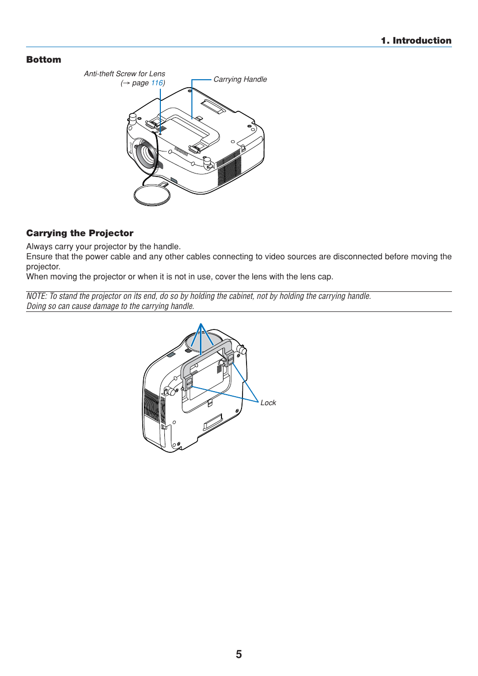 Bottom, Carrying the projector | Dukane 8808 User Manual | Page 15 / 178