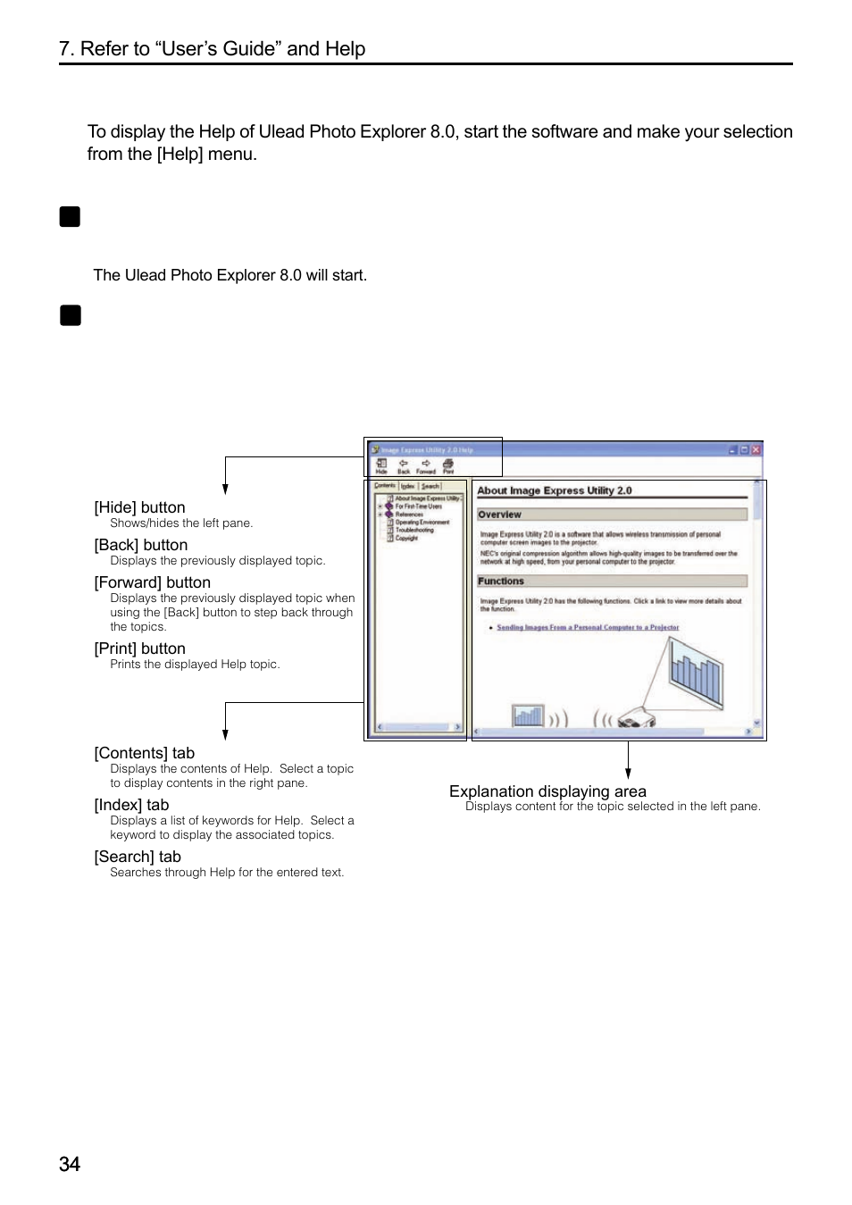 Displaying ulead photo explorer 8.0 help, Help screen layout | Dukane 8808 User Manual | Page 176 / 178