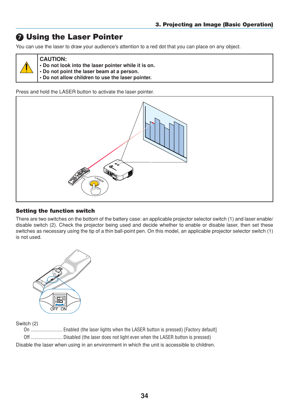7) using the laser pointer, Setting the function switch, Using the laser pointer | Dukane 8808 User Manual | Page 44 / 178