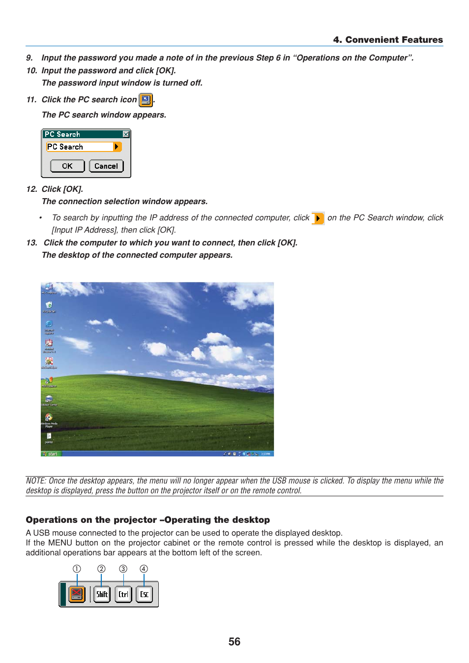 Operations on the projector –operating the desktop | Dukane 8808 User Manual | Page 66 / 178