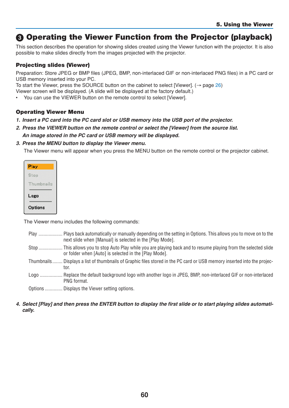 Projecting slides (viewer), Operating viewer menu | Dukane 8808 User Manual | Page 70 / 178