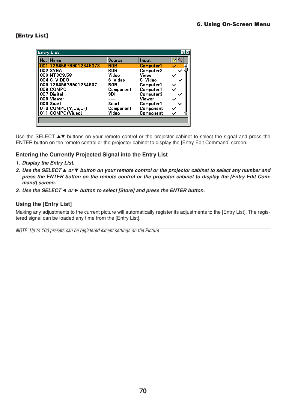 Entry list, Using the [entry list | Dukane 8808 User Manual | Page 80 / 178