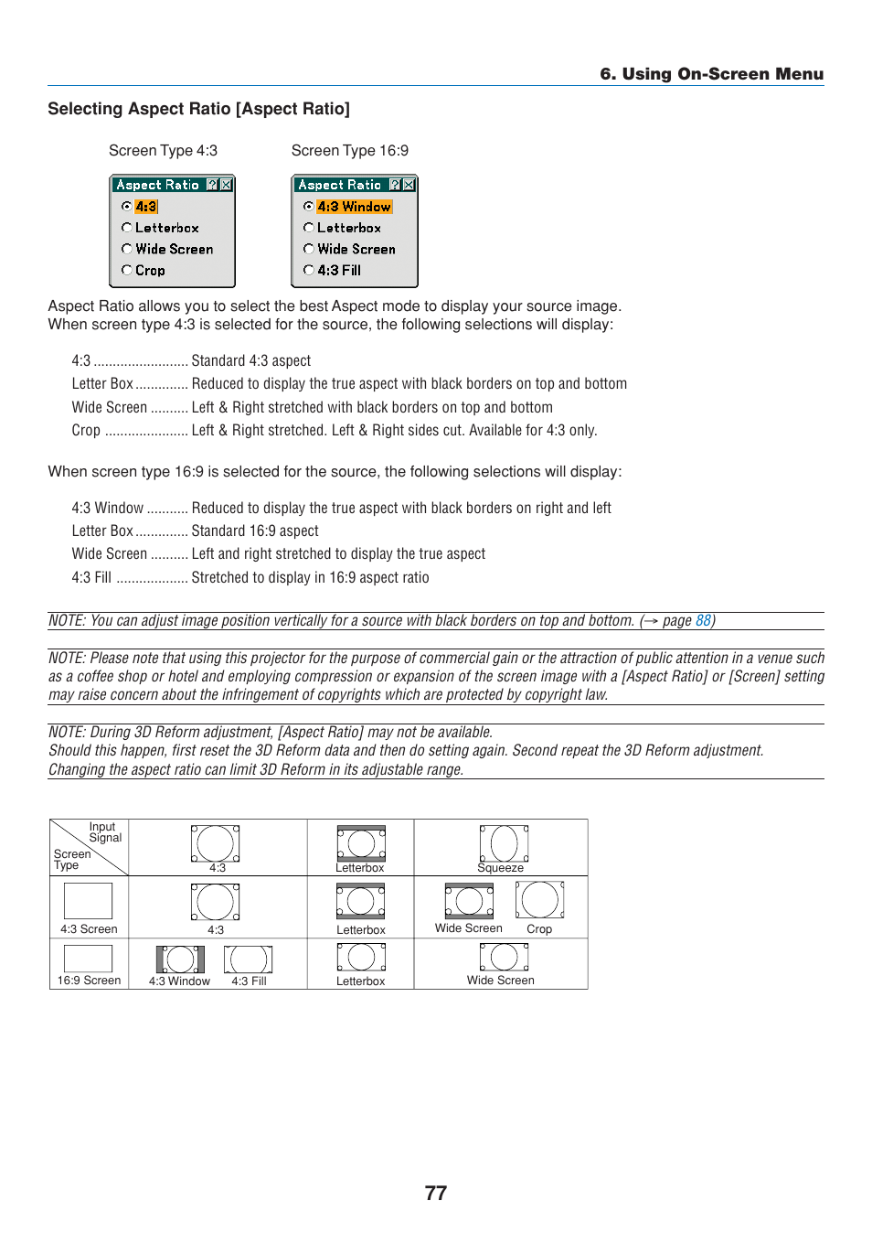 Selecting aspect ratio [aspect ratio | Dukane 8808 User Manual | Page 87 / 178