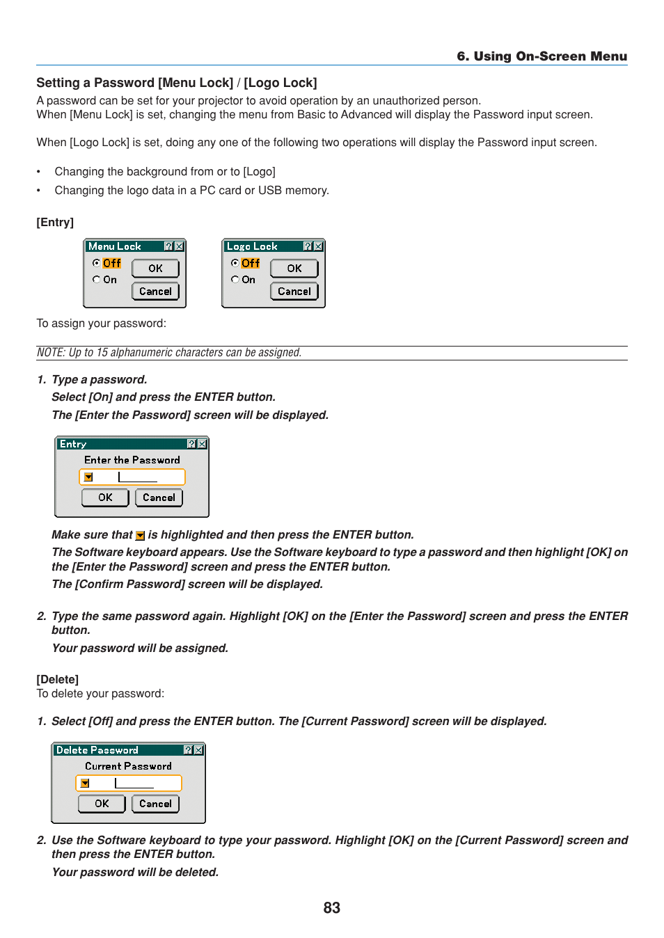 Setting a password [menu lock] / [logo lock | Dukane 8808 User Manual | Page 93 / 178