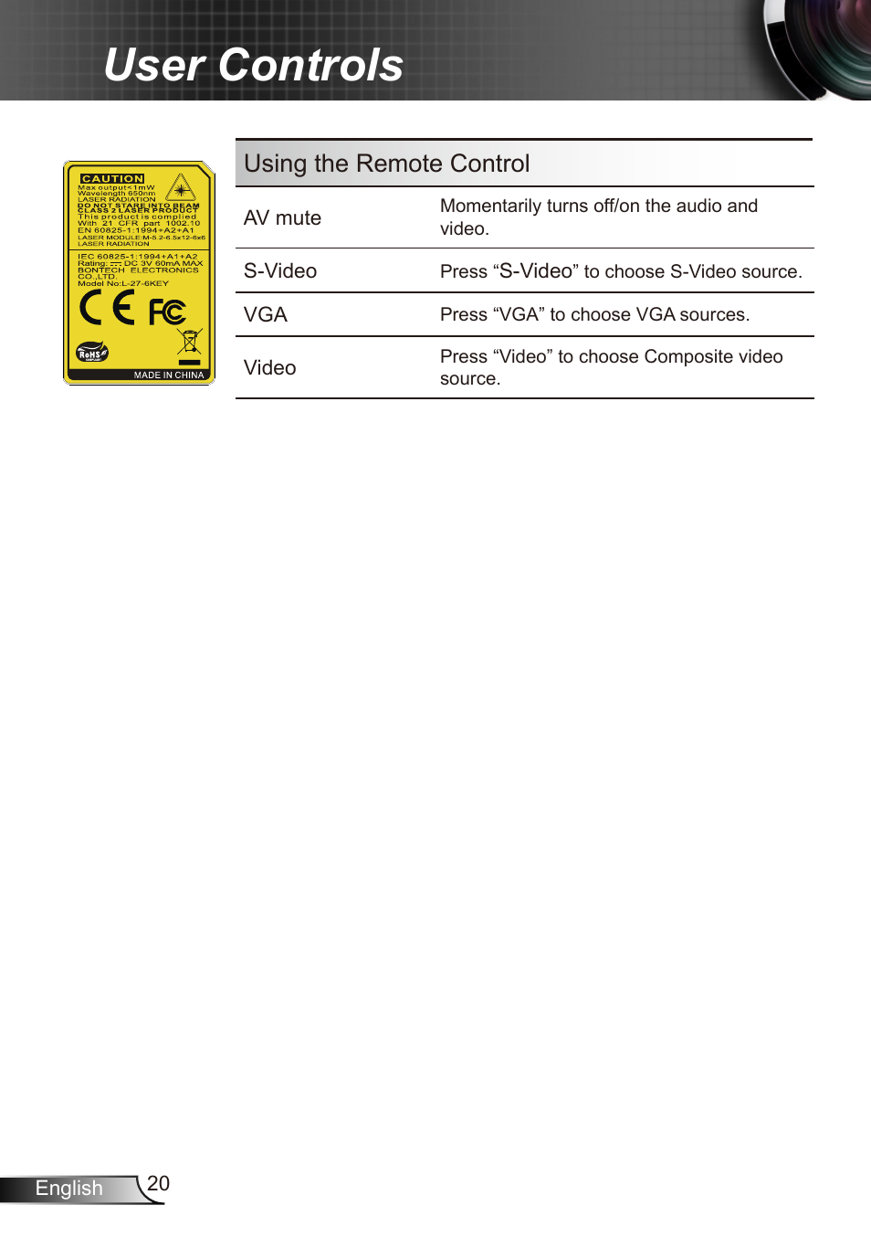 User controls, Using the remote control | Dukane Data Video Recorder 8412 User Manual | Page 22 / 70