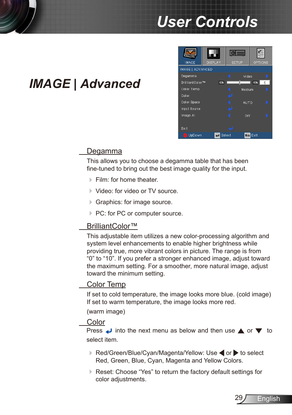 User controls, Image | advanced | Dukane Data Video Recorder 8412 User Manual | Page 31 / 70