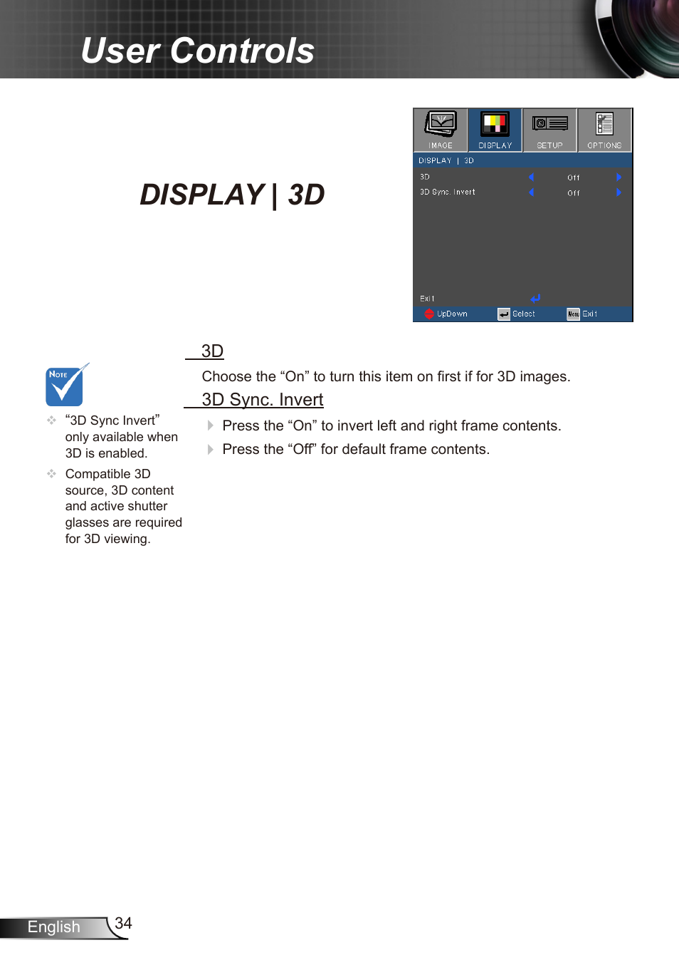 User controls, Display | 3d | Dukane Data Video Recorder 8412 User Manual | Page 36 / 70