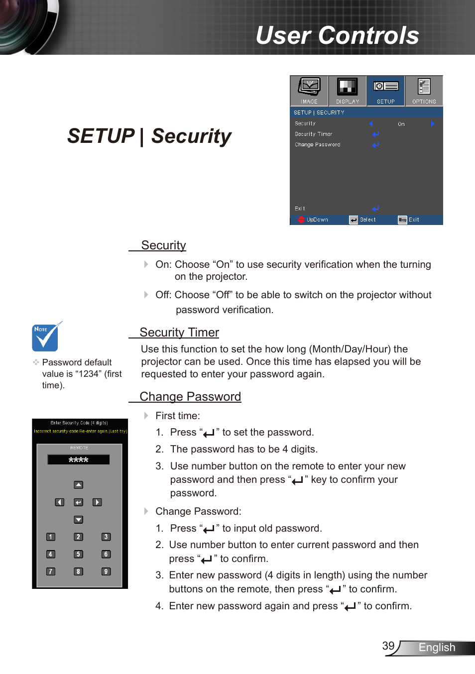 User controls, Setup | security | Dukane Data Video Recorder 8412 User Manual | Page 41 / 70