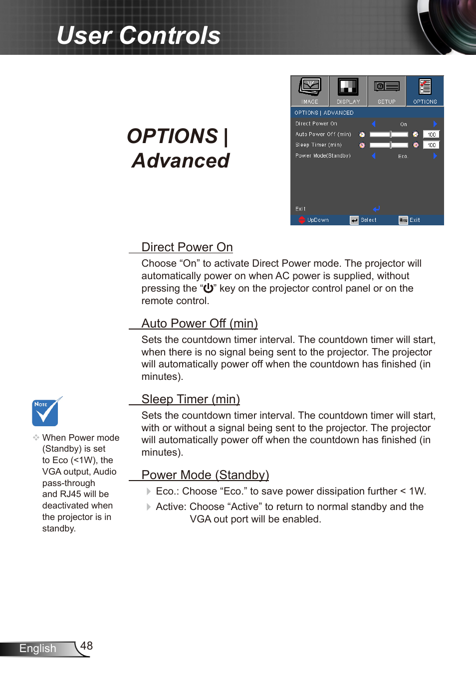 User controls, Options | advanced | Dukane Data Video Recorder 8412 User Manual | Page 50 / 70