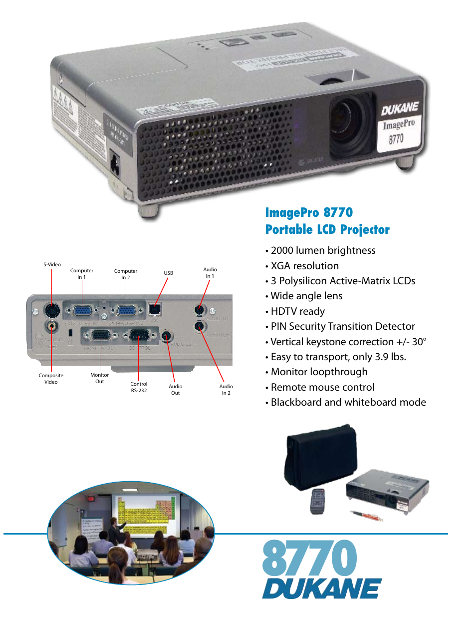 Dukane Portable LCD Projector ImagePro 8770 User Manual | 2 pages