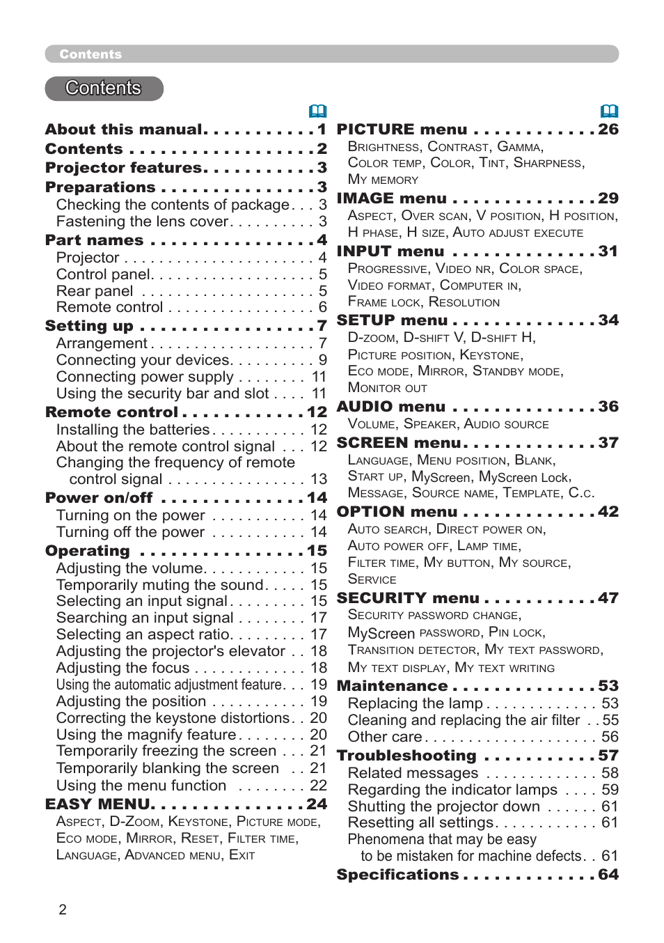 Dukane Projector 8110H User Manual | Page 2 / 65
