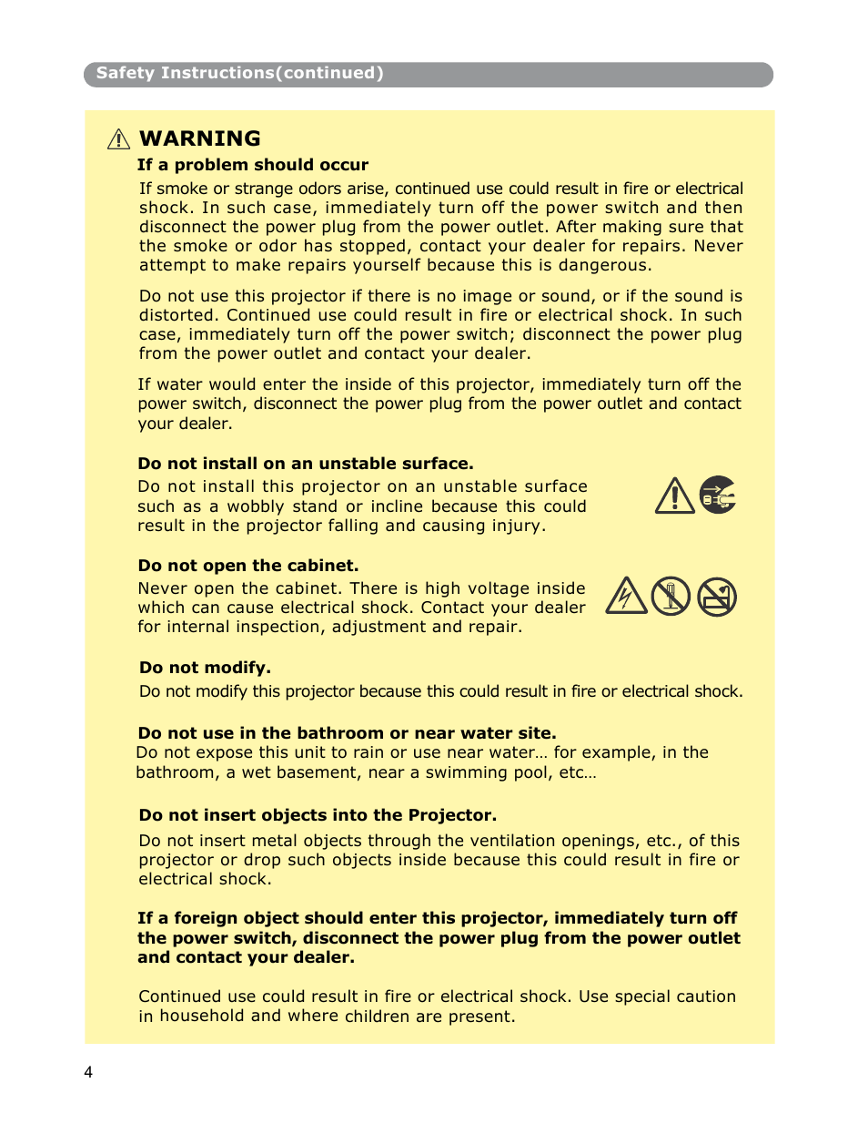 Warning | Dukane Digital-Multimedia Projector None User Manual | Page 4 / 52