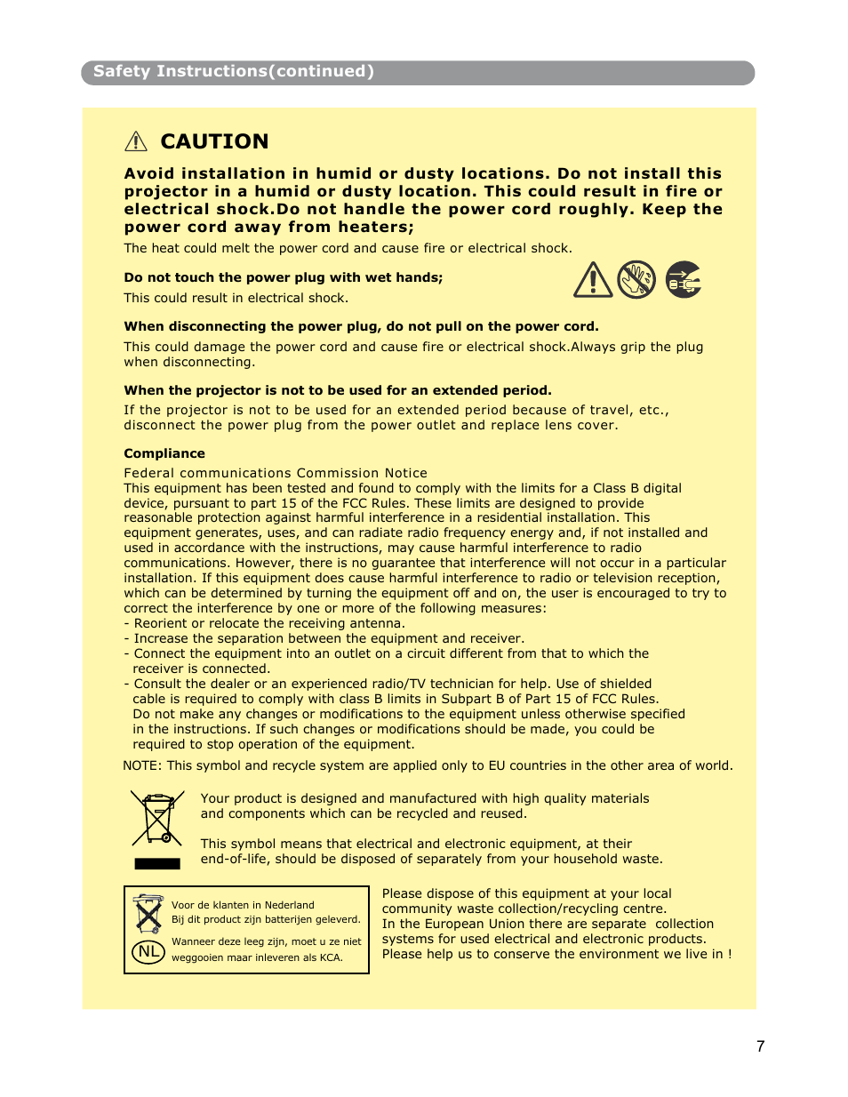 Caution | Dukane Digital-Multimedia Projector None User Manual | Page 7 / 52