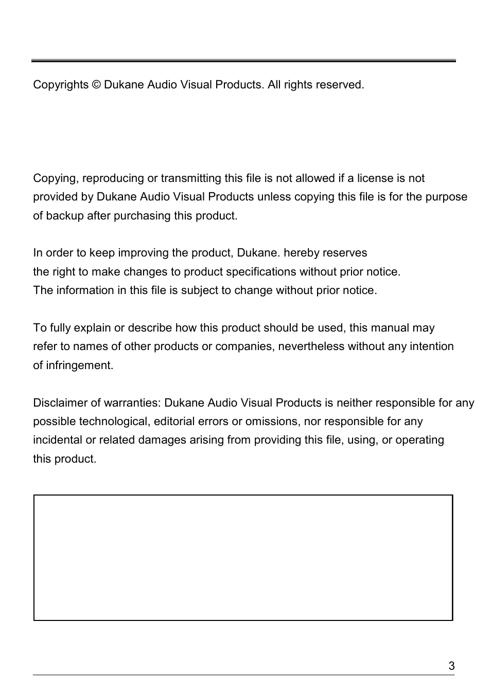 Copyright information | Dukane Document Camera DVP508 User Manual | Page 4 / 45