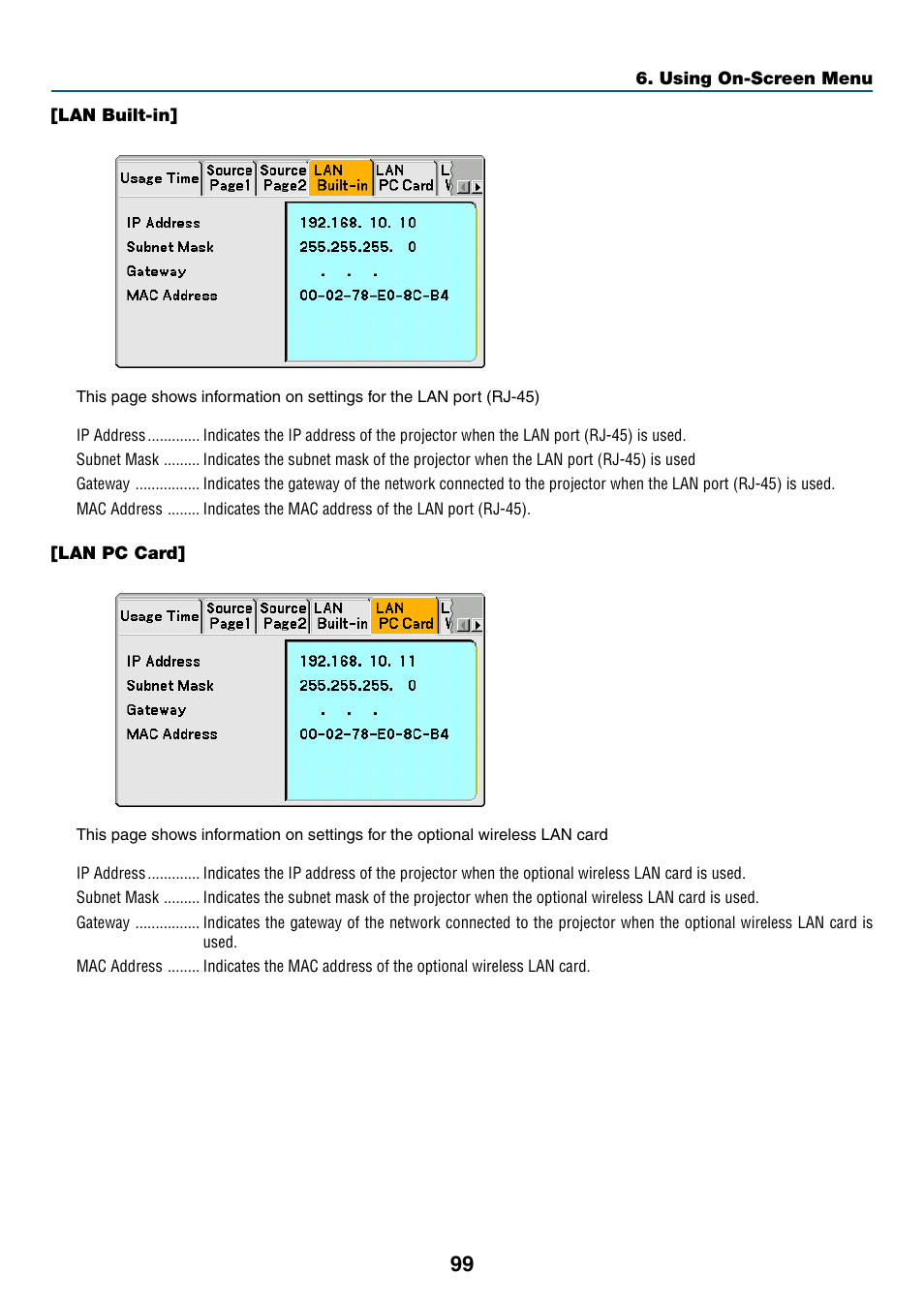 Lan built-in, Lan pc card | Dukane 8774 User Manual | Page 109 / 130