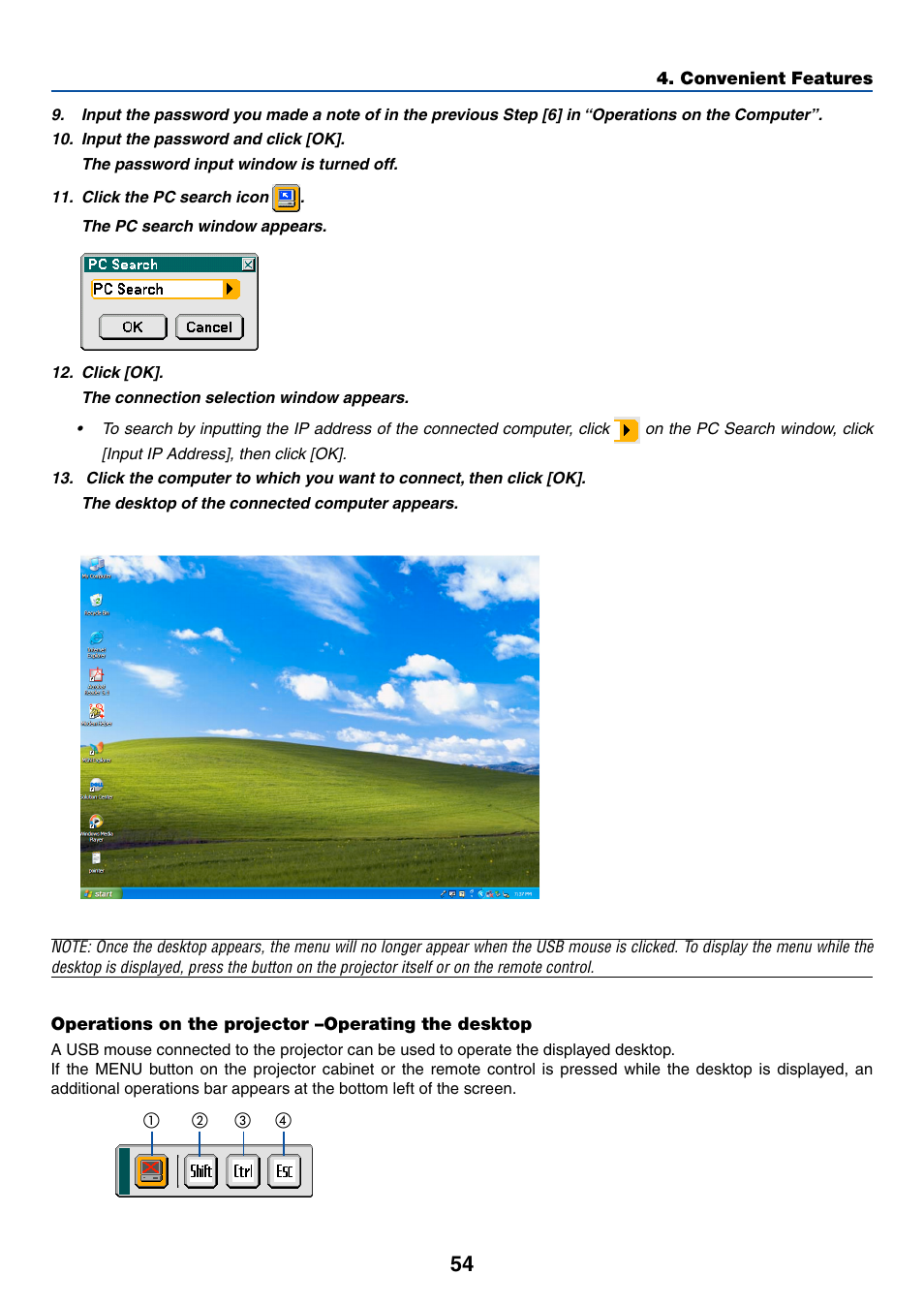 Operations on the projector –operating the desktop | Dukane 8774 User Manual | Page 64 / 130