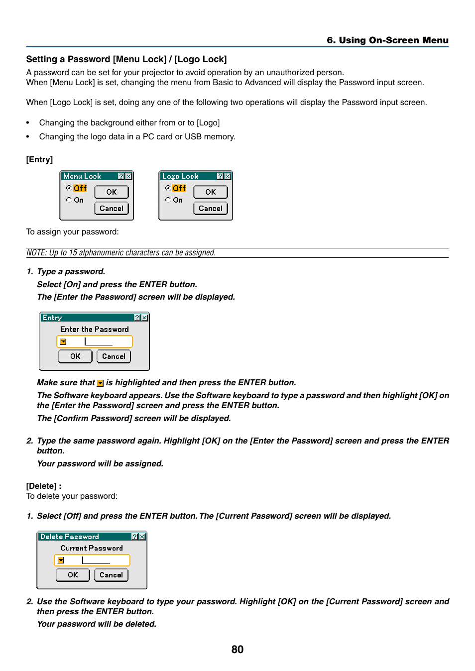 Setting a password [menu lock] / [logo lock | Dukane 8774 User Manual | Page 90 / 130