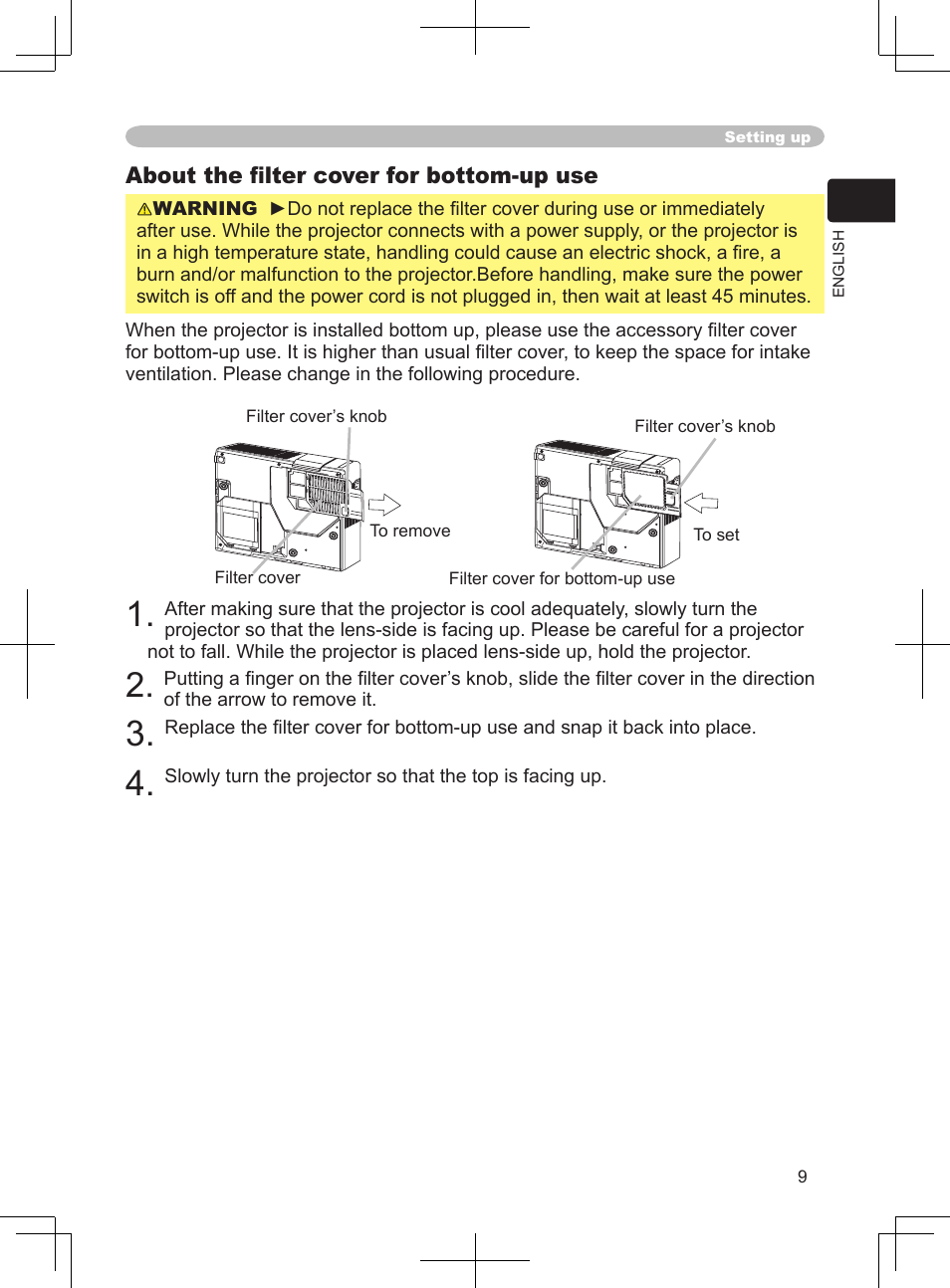 About the ﬁlter cover for bottom-up use | Dukane 8063 User Manual | Page 21 / 78
