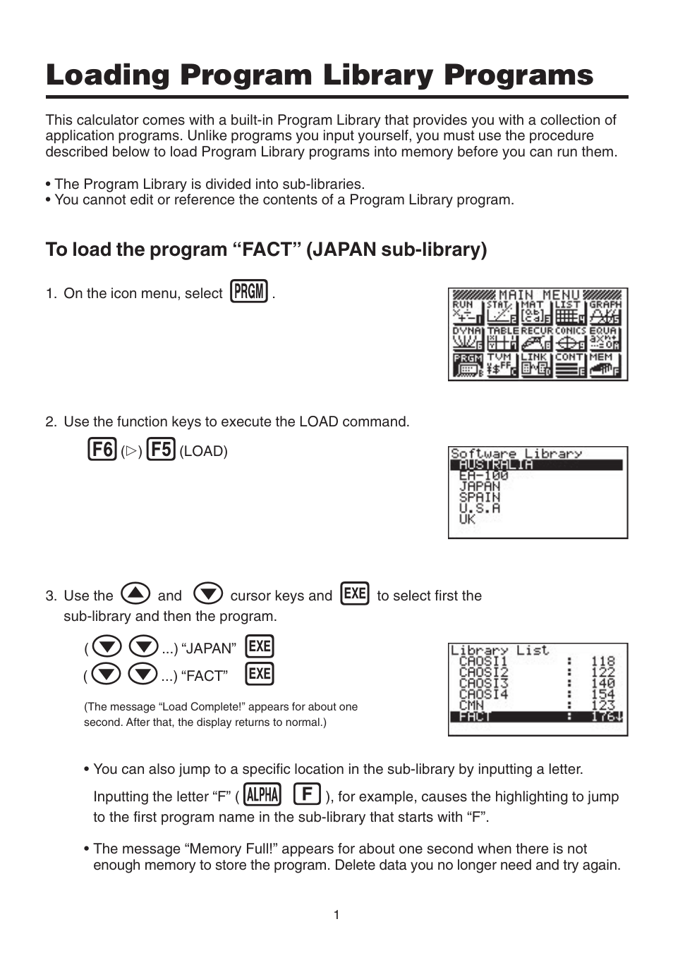 Loading program library programs | Casio CFX-9850GB PLUS User Manual | Page 3 / 19
