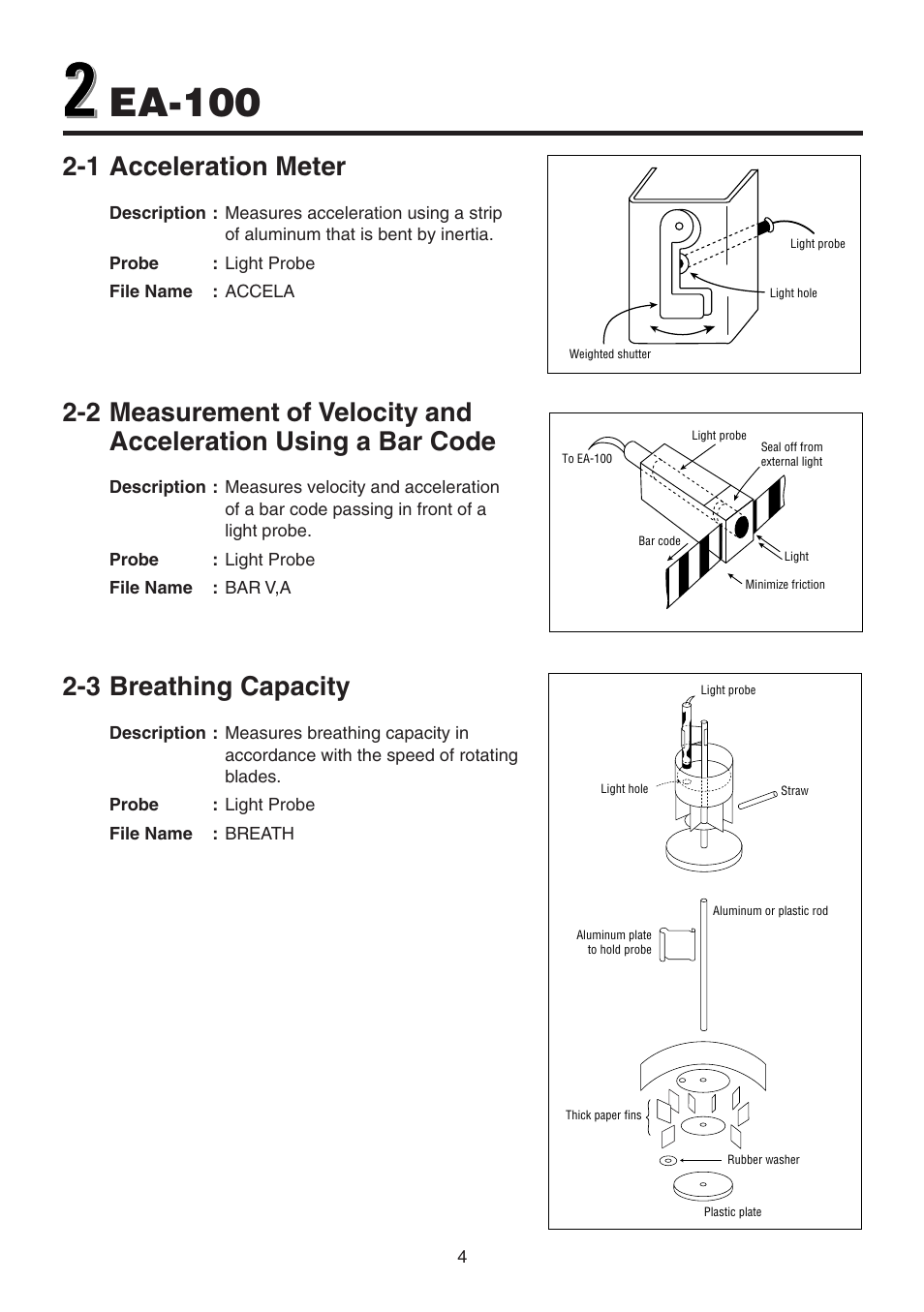 Ea-100, 1 acceleration meter, 3 breathing capacity | Casio CFX-9850GB PLUS User Manual | Page 6 / 19