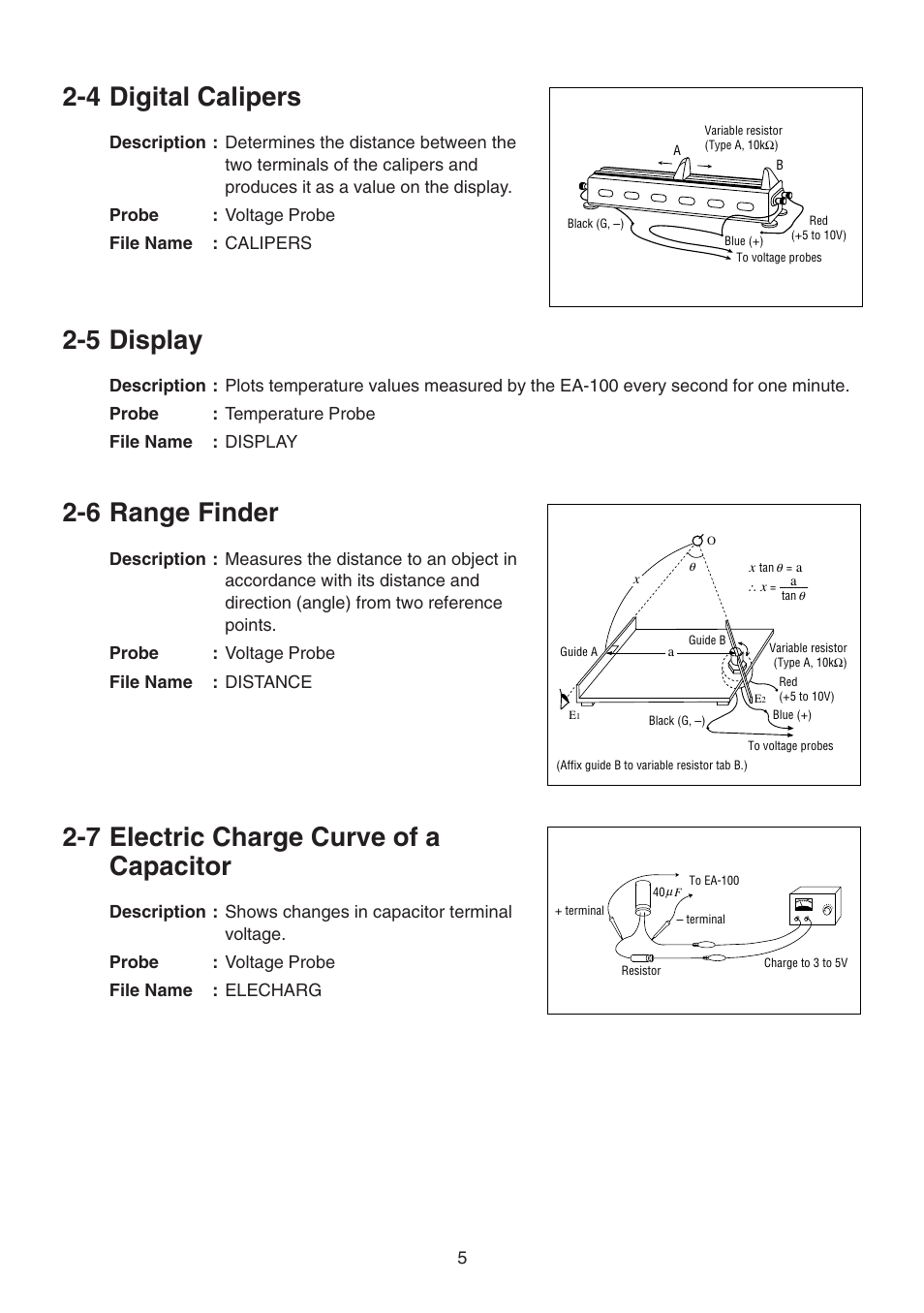 4 digital calipers, 5 display, 6 range finder | 7 electric charge curve of a capacitor | Casio CFX-9850GB PLUS User Manual | Page 7 / 19