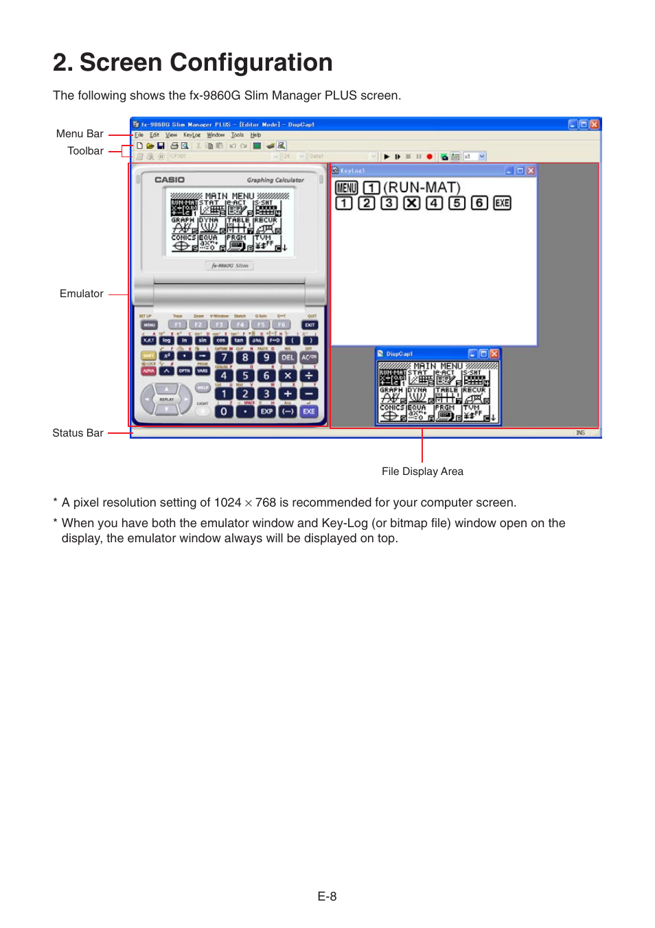 Screen configuration | Casio fx-9860G SLIM Manager PLUS User Manual | Page 10 / 51