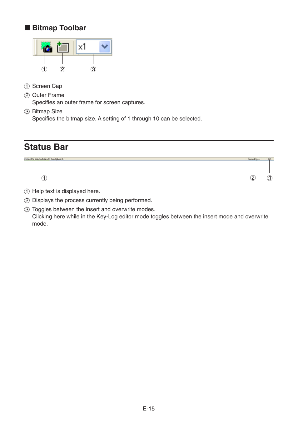 Status bar, K bitmap toolbar | Casio fx-9860G SLIM Manager PLUS User Manual | Page 17 / 51