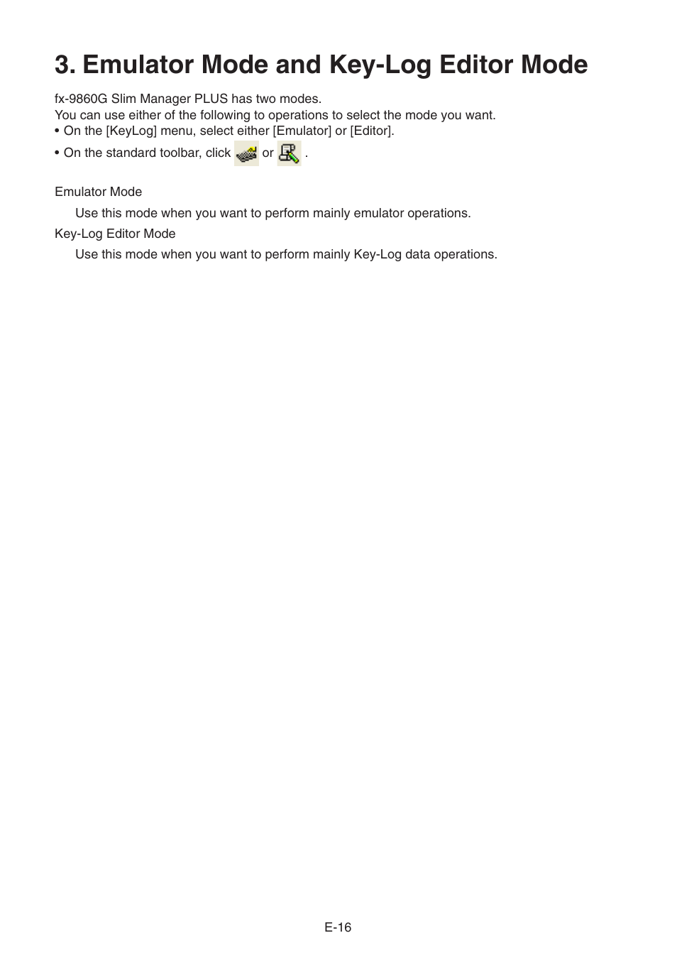 Emulator mode and key-log editor mode | Casio fx-9860G SLIM Manager PLUS User Manual | Page 18 / 51
