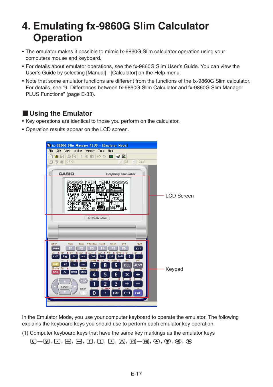 Emulating fx-9860g slim calculator operation | Casio fx-9860G SLIM Manager PLUS User Manual | Page 19 / 51