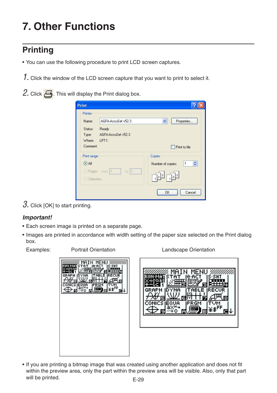Other functions, Printing | Casio fx-9860G SLIM Manager PLUS User Manual | Page 31 / 51