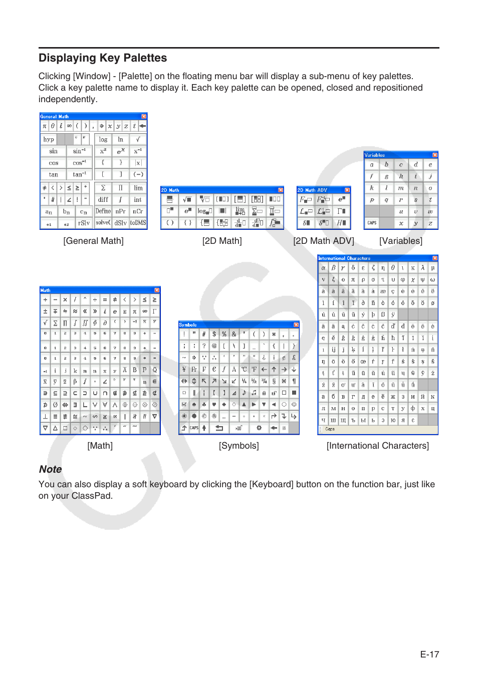 Displaying key palettes | Casio ClassPad Manger for ClassPad II Series User Manual | Page 18 / 31