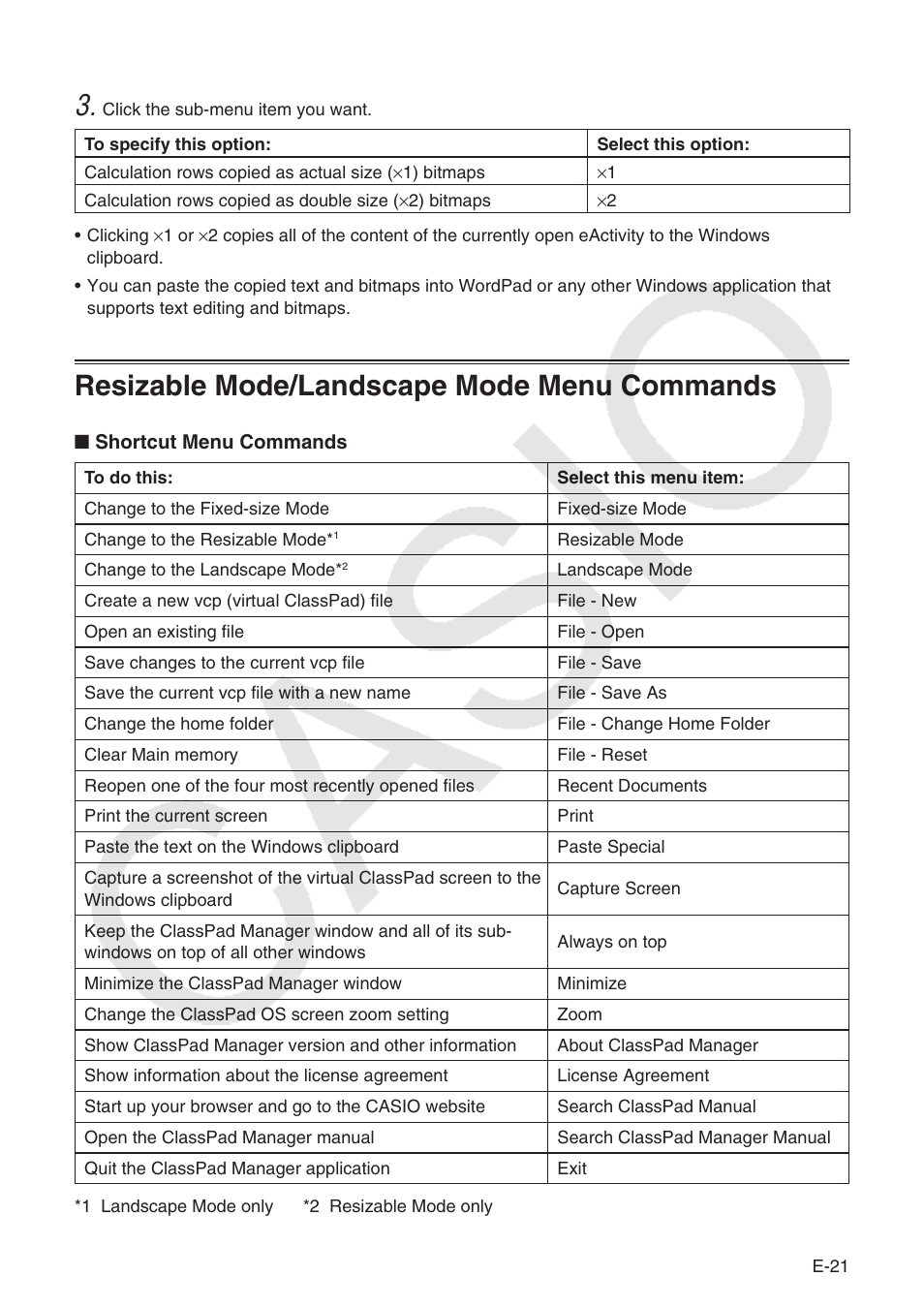 Resizable mode/landscape mode menu commands | Casio ClassPad Manger for ClassPad II Series User Manual | Page 22 / 31