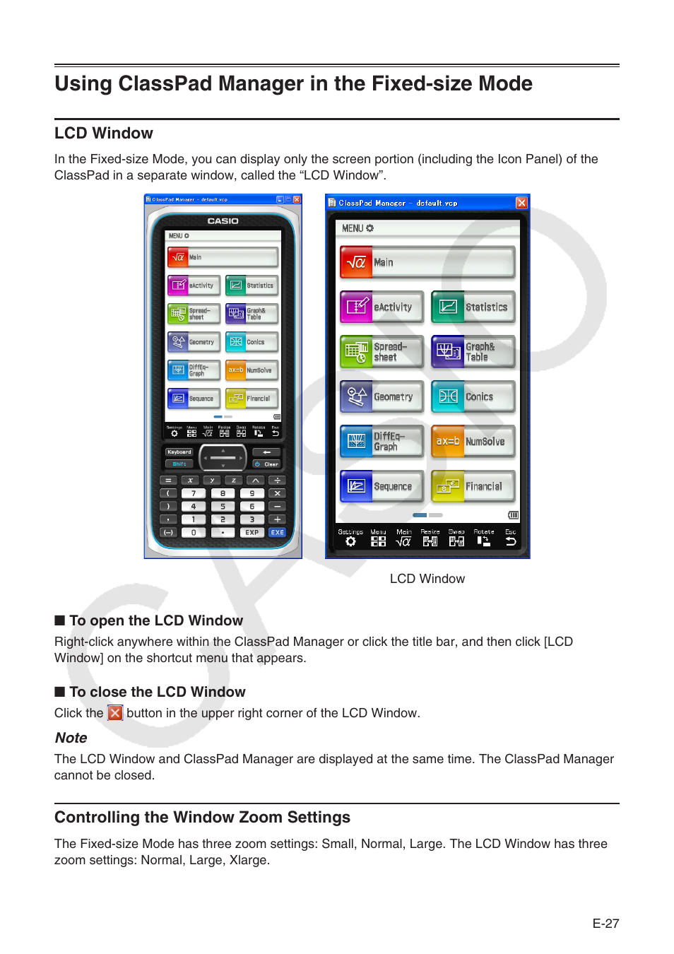 Using classpad manager in the fixed-size mode | Casio ClassPad Manger for ClassPad II Series User Manual | Page 28 / 31