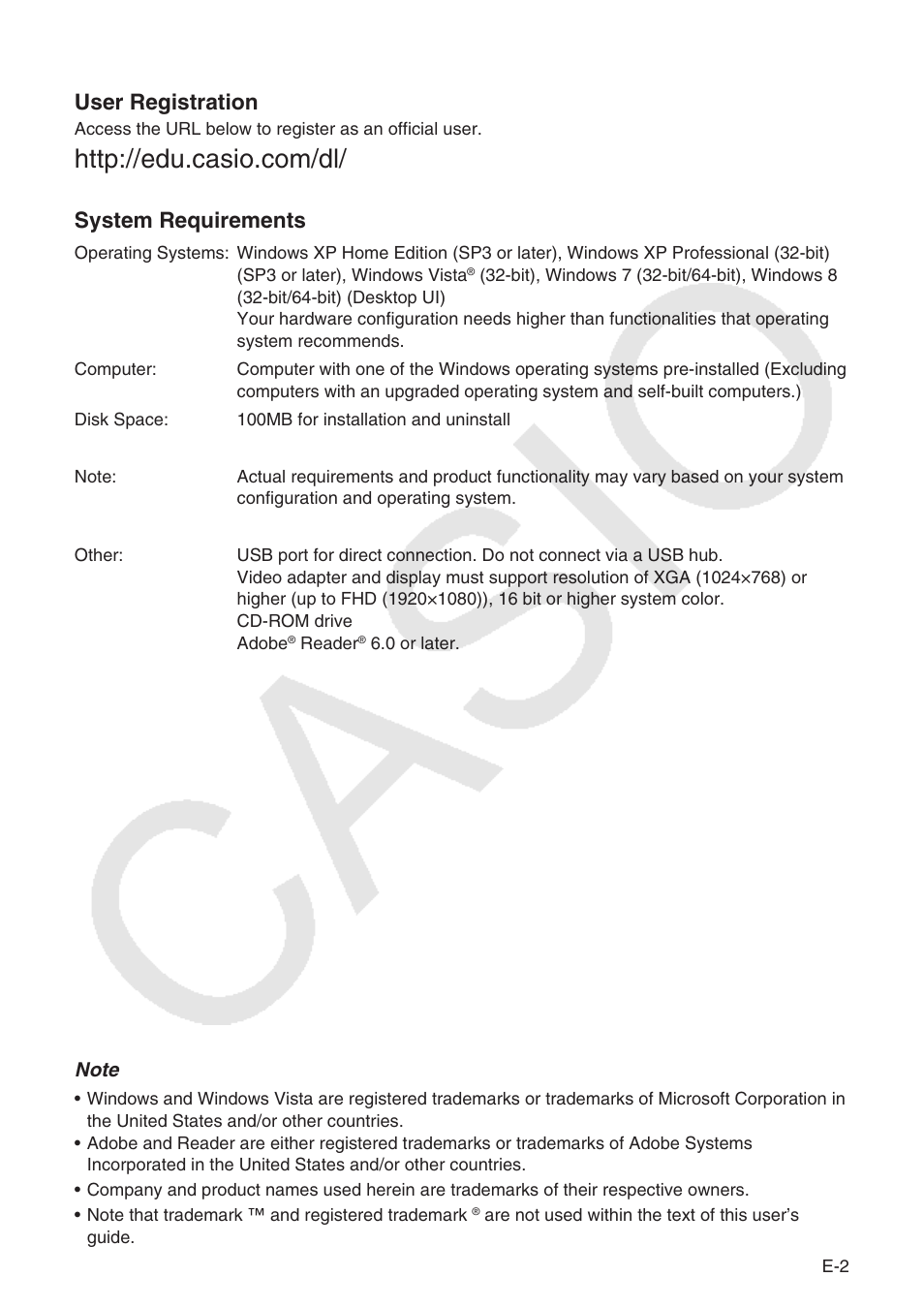 User registration, System requirements | Casio ClassPad Manger for ClassPad II Series User Manual | Page 3 / 31