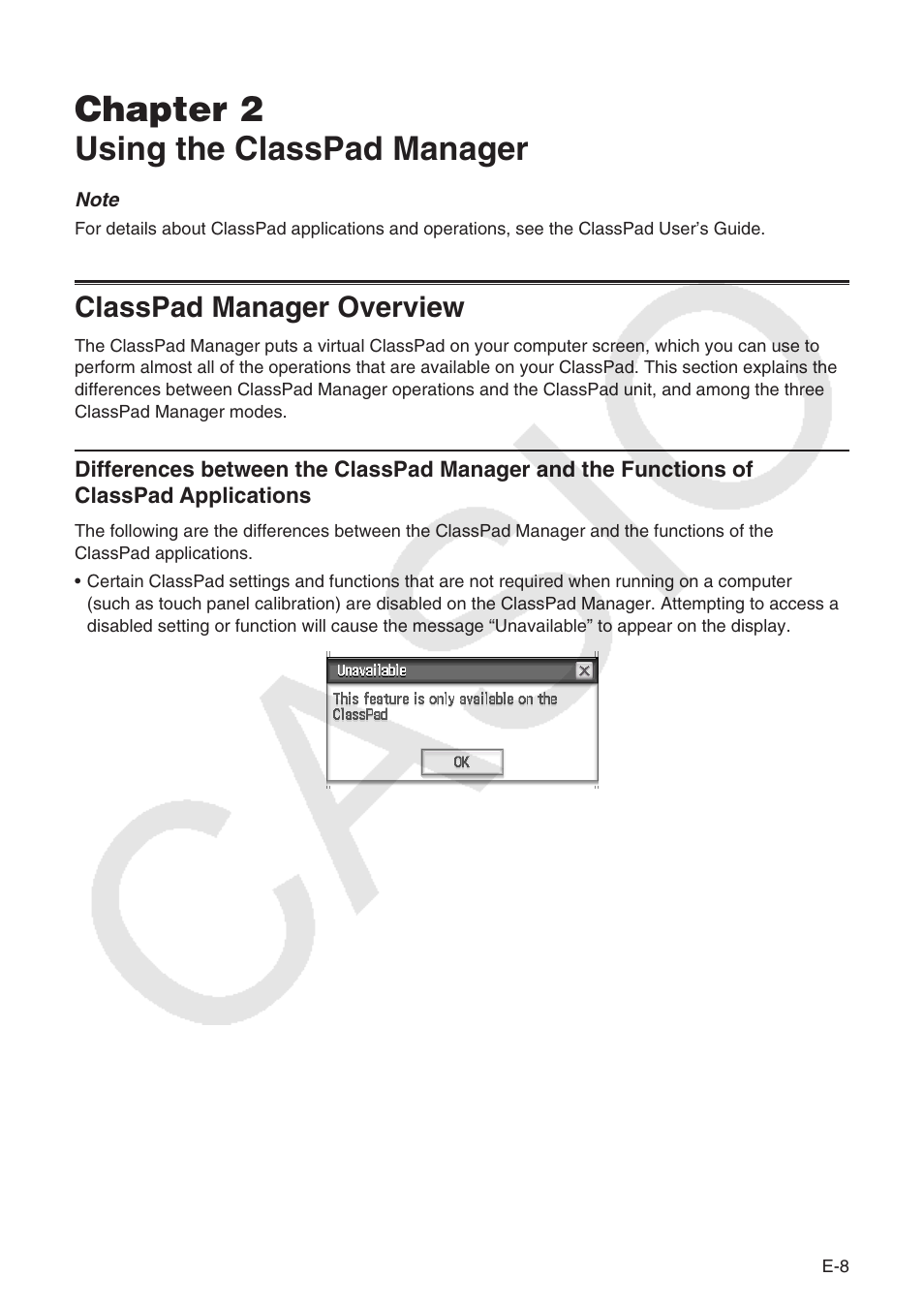 Chapter 2 using the classpad manager, Classpad manager overview, Chapter 2 | Using the classpad manager | Casio ClassPad Manger for ClassPad II Series User Manual | Page 9 / 31