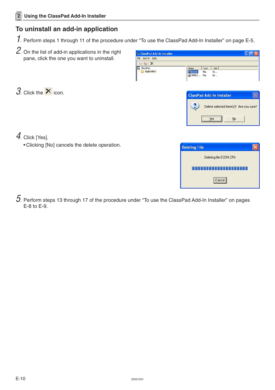 To uninstall an add-in application | Casio ClassPad 300 User Manual | Page 11 / 18