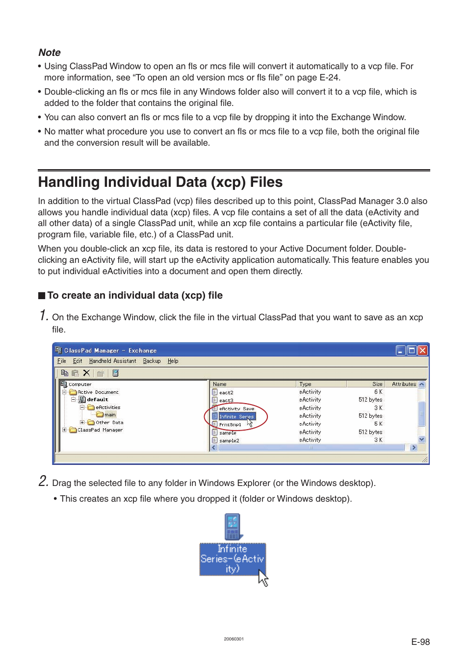 Handling individual data (xcp) files | Casio ClassPad Manager Version 3.0 User Manual | Page 100 / 113